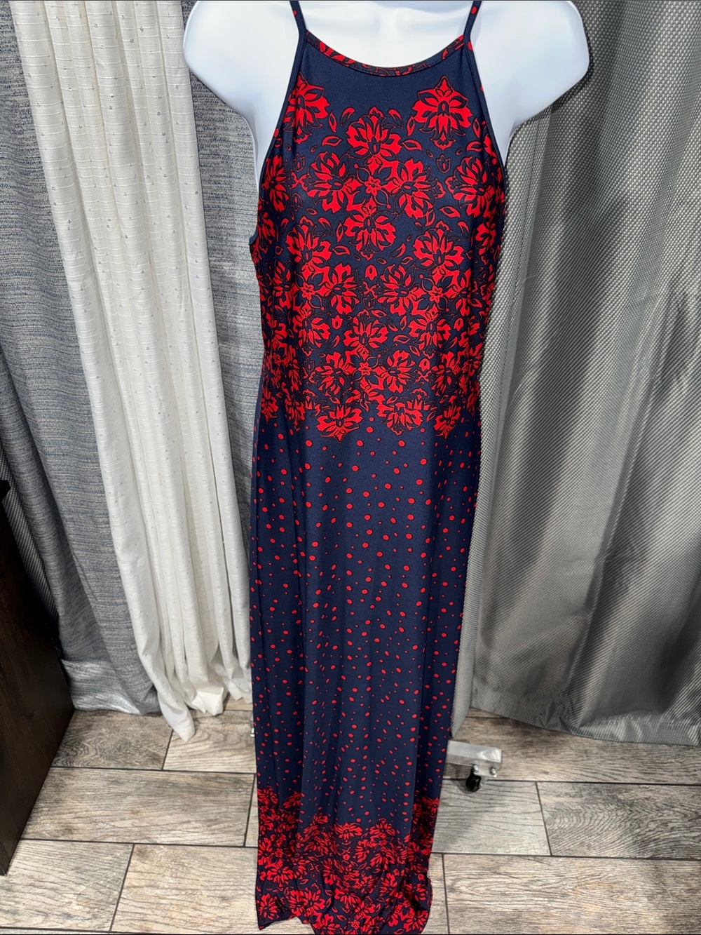 Johnny- Navy and Red Floral Halter Maxi Dress Size XL - Picture 4 of 14